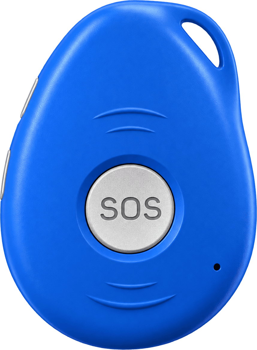 The Guard Rail, a blue Healthsoft safety pendant on a lanyard